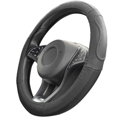 Abbildung von Upgrade4cars Auto Lenkradbezug in Grau aus Kunst Leder Lenkradschutz Universal Größe 37 39 cm Lenkradhülle für Sommer &amp; Winter Autozubehör Innenraum