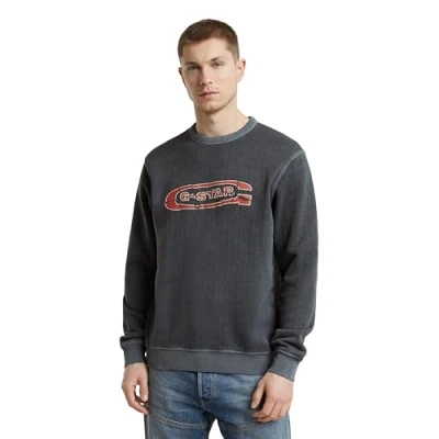 Abbildung von G STAR Destroyed LOGO Washed Sweatshirt, Herren, Größe: Medium, Dk black gd