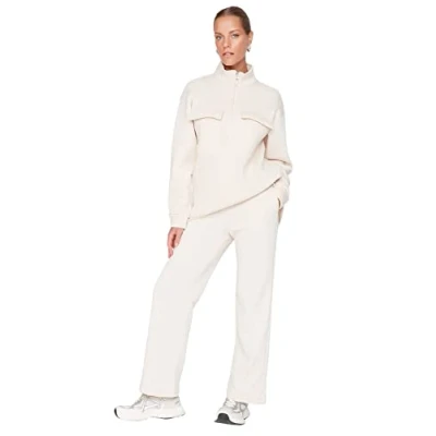 Abbildung von Trendyol Damen Herren Basic Mittlerer Bund Sweathose Sweatpants, Hellbraun, XL EU