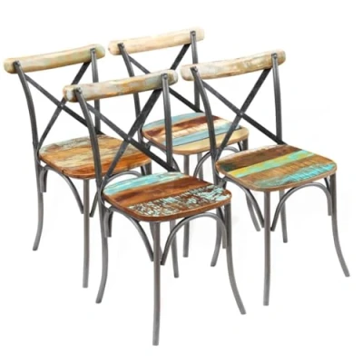 Abbildung von vidaXL Esszimmerstühle 4 STK., Esszimmerstuhl mit Rückenlehne, Essstuhl Küchenstuhl Stahlrahmen, Stuhl Holzstuhl Esszimmer Küche, Vintage Stil, Altholz Massiv