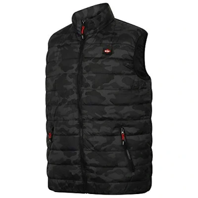 Abbildung von Lee Cooper Work Wear Herren Slim Fit Leichte Wattierte Weste mit Camo Print Winddichte Duschfeste Thermo Bodywarmer Weste, Schwarz Camo, 2XL