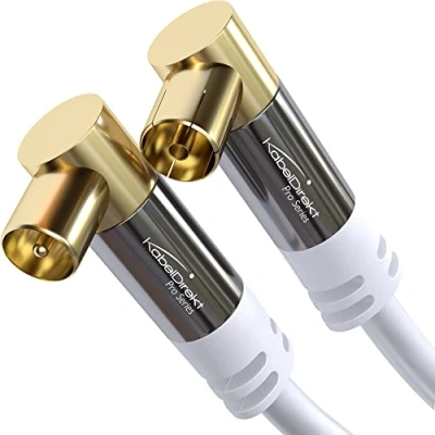 Abbildung von KabelDirekt 4K Antennenkabel, Koaxialkabel, TV Kabel 90 gewinkelt 5 m Fernsehkabel digital &amp; analog, bruchfeste Metallstecker (Winkel Stecker/Winkel Buchse, für DVB C, T, S, weiß)