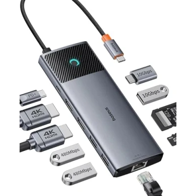 Abbildung von Baseus Docking Station USB C 2 Display,10Gbps 10 in 1 with HDMI Single 4K@120Hz, Dual 4K@ 60Hz,10Gbps A and C, Gigabit Ethernet PD 100W for Mac/Dell/HP/Lenovo