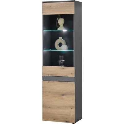 Abbildung von Stella Trading Taylor Vitrine in Anthrazit, Evoke Eiche Optik Moderner Vitrinenschrank mit LED Beleuchtung und viel Stauraum 55 x 192 38 cm (B/H/T)