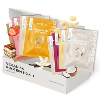 Abbildung von Nutri + Protein Proben Set (8x 30 g) Vegan Proteinpulver Mix Probier 3k Eiweißpulver Probierpaket Probierpack Eiweiß Probierset
