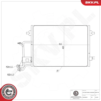 Abbildung von ESEN SKV 86SKV145 Klimakondensator ohne Trockner Aluminium 613mm AUDI: A4 B5 Avant, B6 Limousine, VOLKSWAGEN: Passat GP Variant