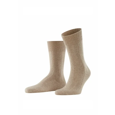 Abbildung von FALKE Herren Lhasa Rib M SO Wolle Kaschmir einfarbig 1 Paar Socken, Braun (Nutmeg Melange 5410) neu umweltfreundlich, 39 42