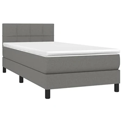 Abbildung von vidaXL Boxspringbett mit Matratze LED Bettgestell Einzelbett Polsterbett Bett Hotelbett Lattenrost Bettrahmen Schlafzimmerbett Dunkelgrau 100x200cm Stoff