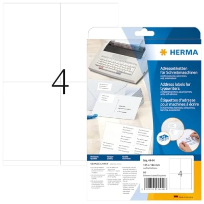 Abbildung von HERMA Adress Etiketten 105x144mm auf A4 Blättern Ecken spitz VE=80 Stü