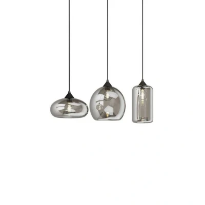 Abbildung von Lindby Hängeleuchte Marla, dimmbar, Leuchtmittel nicht inklusive, Modern, Metall, Glas, rauchgrau, 3 flammig, E27, Deckenlampe