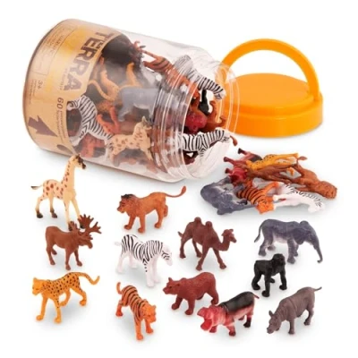 Abbildung von Terra 60 teilig Tierfiguren Sammlung Wildtiere Spielzeug Set Löwe, Tiger, Zebra, Nilpferd, Elefant, Elch, Kamel und mehr ab 3 Jahren, 2&quot;