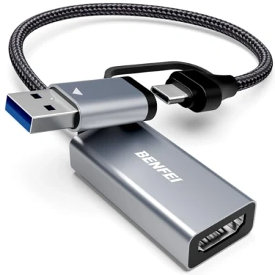 Abbildung von BENFEI Video/Audio Capture Card, 4K HDMI auf USB C/A Full HD 1080P 60FPS Video Grabber für Gaming Rekorder Livestreaming, kompatibel mit Switch PS5 PS4 Xbox TV Stick Camera PC iPad Mac