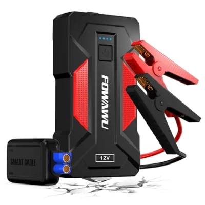 Abbildung von FOWAWU Auto Starthilfe Powerbank 22800mAh 3000 A, Booster für 8,5 L Benzin und 6,5 Diesel mit LED Taschenlampe, 2 Schnelllade USB 3,0 Ausgänge, Sicherheitshammer