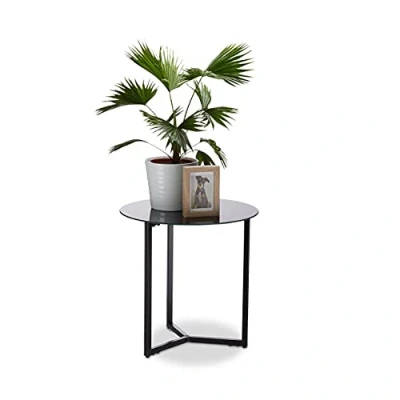 Abbildung von relaxdays Beistelltisch Glas Metall rund, Schwarz
