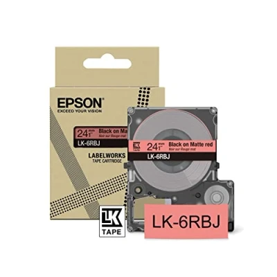 Abbildung von Epson Etikettenkassette, mattes Beschriftungsband LK 5QWJ weiß auf khaki, langlebiges Band für LabelWorks Etikettendrucker, wasser &amp; verschleißfest, 8 m x 18 mm