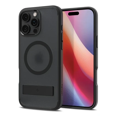 Abbildung von Spigen [All in One Ständer für iPhone 16 Pro Hülle Ultra Hybrid S MagFit MagSafe [Verbesserte Magnestärke] Stoßfest Kratzfest Handyhülle Case Frost Black