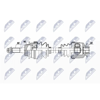 Abbildung von NTY NPW MZ 072 Antriebswelle Vorderachse links 510 Schaltgetriebe MAZDA: B Serie Pickup, FORD: Ranger Mk2