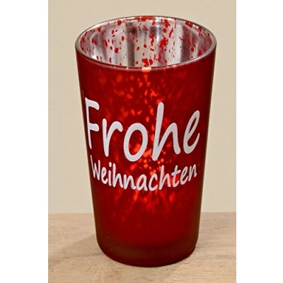 Abbildung von BOLTZE Windlicht Teelicht Glas lackiert rot Frohe Weihnachten Wichtelgeschenk H 7,5 cm 2er Set