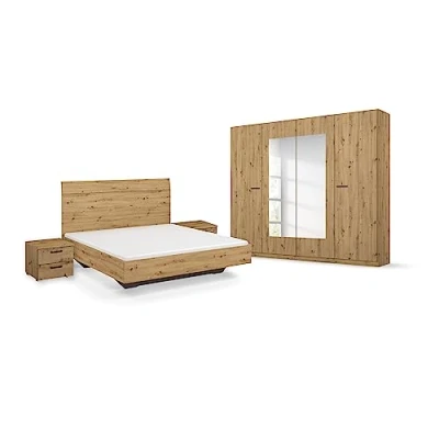 Abbildung von Rauch Möbel Florenz Schlafzimmer, Eiche Artisan, bestehend aus Bett mit Liegefläche 180x200 cm inklusive 2 Nachttische und Drehtürenschrank Spiegel BxHxT 226x210x54