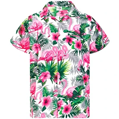 Abbildung von King Kameha Funky Hawaii Hemd, Herren, Kurzarm, Flamingo Flowers, Weiß Pink, XXL