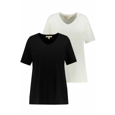 Abbildung von Ulla Popken Damen, 2er Pack, V Ausschnitt, Halbarm, Biobaumwolle T Shirts, Schwarz, 42 44