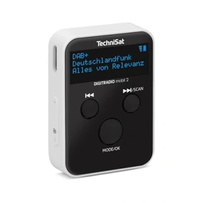 Abbildung von TechniSat DIGITRADIO mobil 2 Portables DAB+/FM Mini Radio mit integriertem Akku (wiederaufladbares Taschenradio, Kopfhörer, OLED Display, Favoritenspeicher) schwarz/weiß