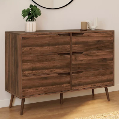 Abbildung von IDMarket Kommode mit 6 Schubladen Helsinki, 115 cm, skandinavisch, Walnuss Effekt