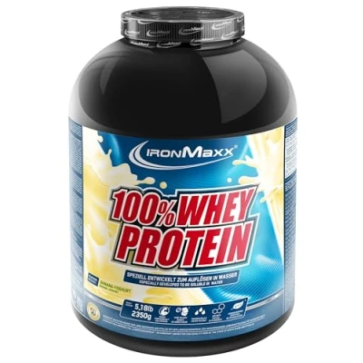 Abbildung von IronMaxx 100% Whey Protein Pulver 2350g Banane Leckerer High Shake, 37g Eiweiß pro Portion, Power Drink für Sportler, Mit BCAAs und EAAs