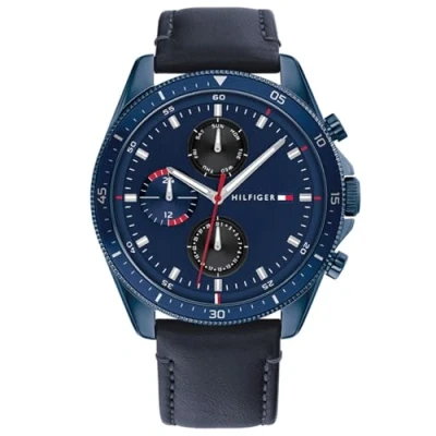 Abbildung von Tommy Hilfiger Multi Zifferblatt Quarz Uhr für Herren mit Blaues Lederarmband 1791839