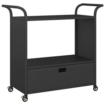 Abbildung von vidaXL Barwagen mit Schublade 4 Rollen Servierwagen Teewagen Küchenwagen Beistellwagen Arbeitswagen Gartenwagen Schwarz 100x45x97cm Poly Rattan