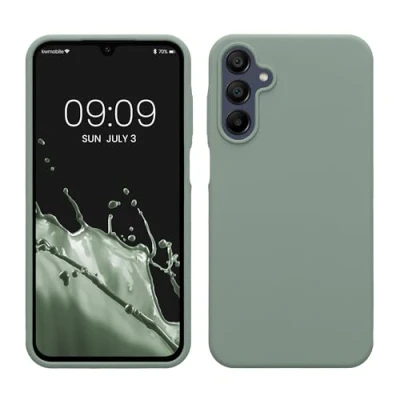 Abbildung von kwmobile Hülle kompatibel mit Samsung Galaxy A15 5G Silikon Handy Case Handyhülle weiche Oberfläche kabelloses Laden Rainwashed Grün