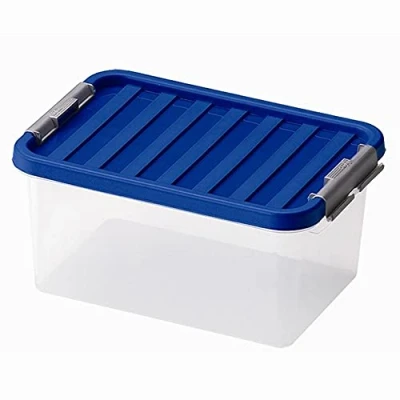 Abbildung von HEIDRUN Clipbox mit Deckel+Verschlüssen 8,0 Liter 34x23x16cm transparenter oder blauer Deckel (Farbwahl zufällig)
