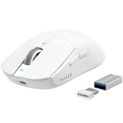 Abbildung von ATTACK SHARK AJAZZ AJ139PRO Kabellose Gaming Maus, Ultraleicht (65g), PAW3395 Sensor, 26000 DPI, 4kHz, 2,4 GHz/USB C Wired E Sport Mäuse, 6 Programmtasten Taste, 700 Stunden Akkulaufzeit,PC/MAC Weiß