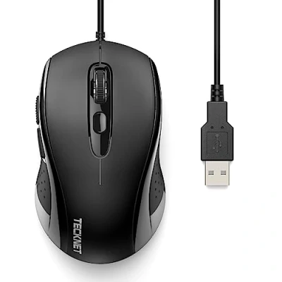Abbildung von TECKNET Maus mit Kabel, 3600DPI Optical Business Mouse Ergonomische Kabelgebundene 6 Tasten, 4 Verstellbare DPI Level, USB Plug &amp; Play, für Laptop/PC/Mac Schwarz