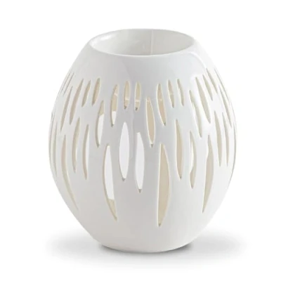 Abbildung von Duftbrenner Céramy Ovali Weiß Zen Atmosphäre bei Kerzenschein Moderner handwerklicher Gegenstand Autonomer Diffusor Minimalistische Geschenkdekoration 45ml H 12,5cm Zen&#039;Arôme