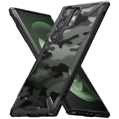 Abbildung von Ringke Fusion X Kompatibel mit Samsung Galaxy S23 Ultra 5G (2023) Hülle, durchsichtige Harte Rückseite stoßfester, verstärkter Seitenschutzhülle Camo Black