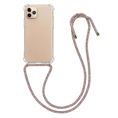 Abbildung von kwmobile Necklace Case kompatibel mit Apple iPhone 11 Pro Hülle Silikon Cover Handykette Band Handyhülle Transparent Pink Violett Gelb