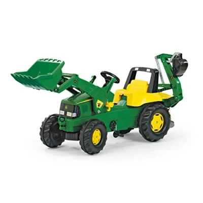 Abbildung von Trettraktor rollyJunior John Deere mit Heckbagger und Lader