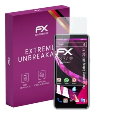 Abbildung von atFoliX Glasfolie kompatibel mit Samsung Galaxy A8 (2018) Panzerfolie, 9H Hybrid Glass FX Schutzpanzer Folie