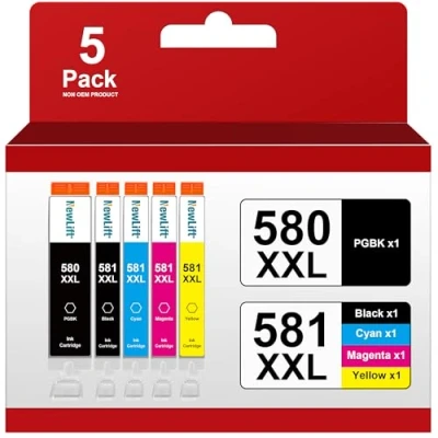 Abbildung von PGI 580 CLI 581XXL Druckerpatronen Kompatibel für Canon 581 Patronen Multipack Pixma TS705 TR8550 TS6150 TR7550 TS6250 TR8500 TS8251 TS6350 TS9550 TS6151 TS9551(PGBK/C/M/Y/BK，5er Pack)
