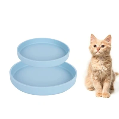 Abbildung von Lollanda Futternapf für Katzen 2er Set,Silikon Futterschale,Trinkschale oval,Silikonnapf breit Trockenfutter und Nassfutter (Blau)