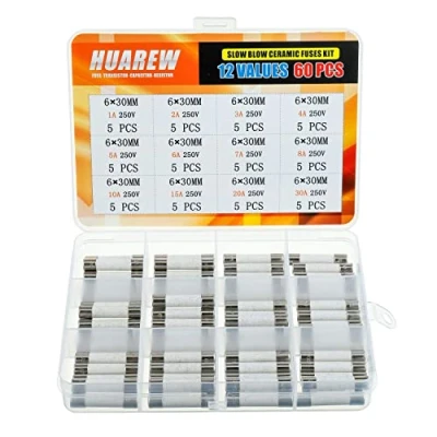 Abbildung von HUAREW 12 Werte 60 Stück 6x30 mm 1A 2A 3A 4A 5A 6A 7A 8A 10A 15A 20A 30A 250 V Slow Blow Keramikrohr sicherungen Klassifizierungs kit
