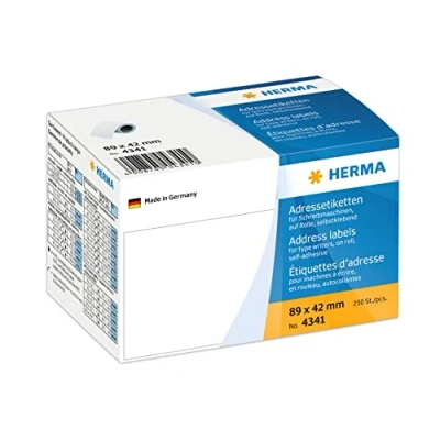 Abbildung von HERMA 4341 Adressetiketten für Schreibmaschinen auf Rolle, 89 x 42 mm, 250 Stück, selbstklebend, matt, blanko Papier Adressaufkleber Klebeetiketten Aufkleber, weiß