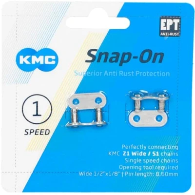 Abbildung von Verschlussglied KMC Single Speed Snap On 1/2x1/8&quot; Wide EPT Silber (2 Stück)