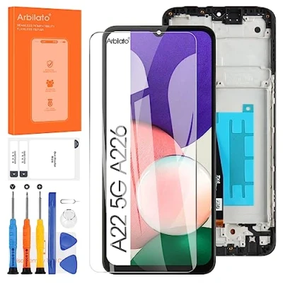 Abbildung von Ersatzbildschirm für Samsung Galaxy A22 5G, Ersatzdisplay A226 LCD Bildschirm SM A226B, A226L, Touch Display, Digitizer, Reparaturteile (schwarz mit Rahmen)