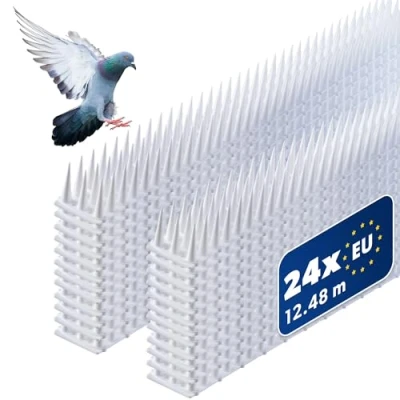 Abbildung von KADAX 24 Stück Vogelabwehr Spikes, Kunststoff, 51x4x3,5 cm, 3 reihig, für Tauben, Katzen, Marder, Zaun, Balkon, Dach, Fensterbank, robust und wetterbeständig, frei zuschneidbar, Weiß