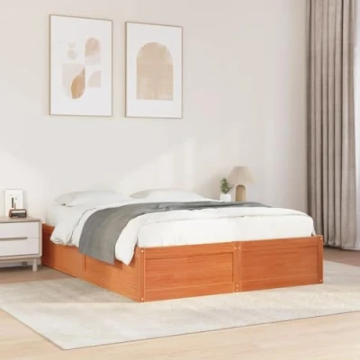 Abbildung von vidaXL Massivholzbett, Holzbett Bett ohne Matratze mit Kopfteil, Bettrahmen Bettgestell Lattenrost, Doppelbett für Schlafzimmer, Wachsbraun 160x200 Kiefernholz