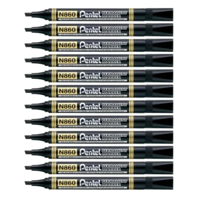 Abbildung von Pentel Permanent Marker, Keilspitze, schwarz ,12er pack