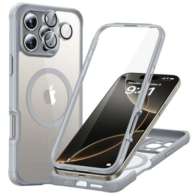 Abbildung von ESR für iPhone 16 Pro Max Hülle, Kompatibel mit MagSafe, 360 Grad Schutzhülle Stoßfest Militärnorm Magnetische Handyhülle Kameraschutz, Klares Grau
