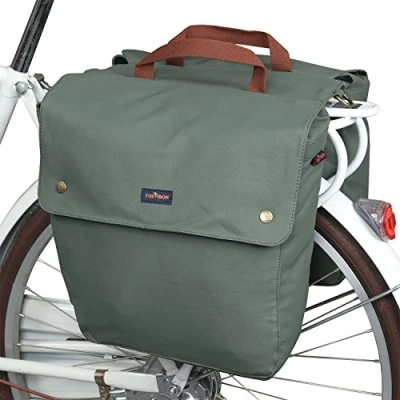 Abbildung von TOURBON Leinwand Fahrrad hinten Sitz Tasche Radfahren doppelt aufrollbar Fahrradtasche Pack (Grün)